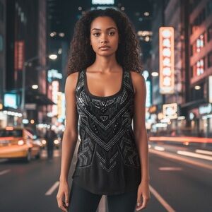 Express Black and Silver Geometric Beaded Tank Top size small